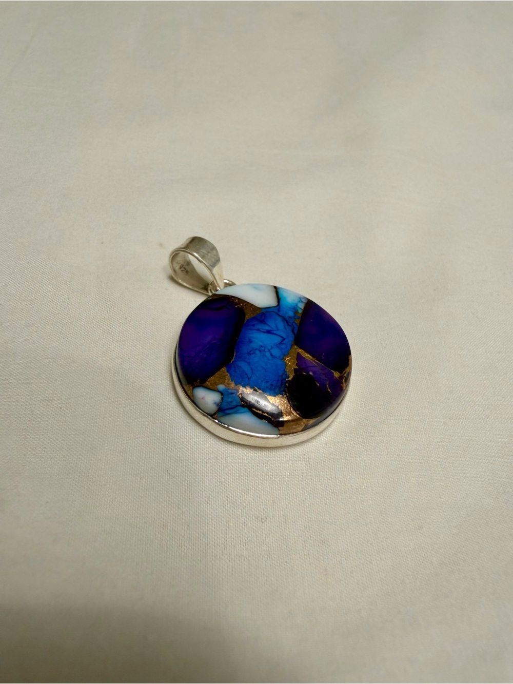 925 Sterling Silver Purple Dahlia Turquoise Pendant